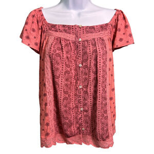 Rewind Square Neck Blouse Womens Large Pink Paisley Boho Cottagecore Peasant Top